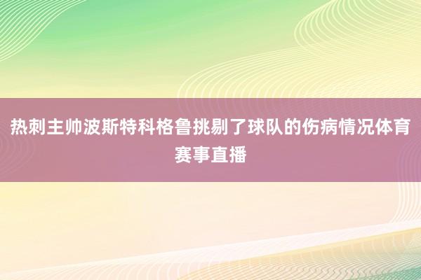 热刺主帅波斯特科格鲁挑剔了球队的伤病情况体育赛事直播